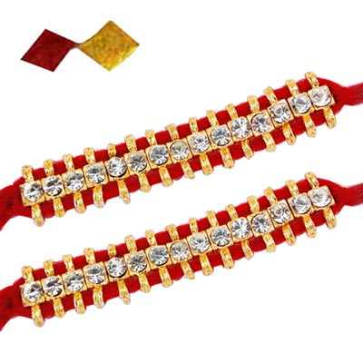 "Single Line Stone Studded Rakhi  - SR-9160A -234(2 RAKHIS) - Click here to View more details about this Product